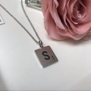 925Silver Scrabble Black Diamond Letter S Necklace